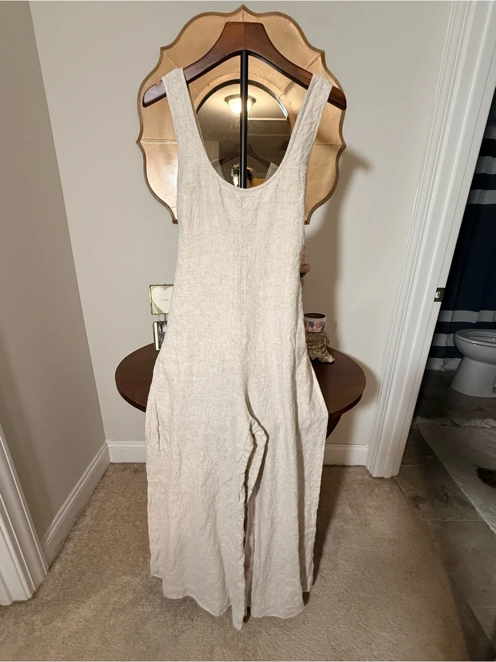 Reformation Women’s Nell Jumpsuit Linen Oatmeal Sleeveless Wide-Leg Jumpsuit Tie